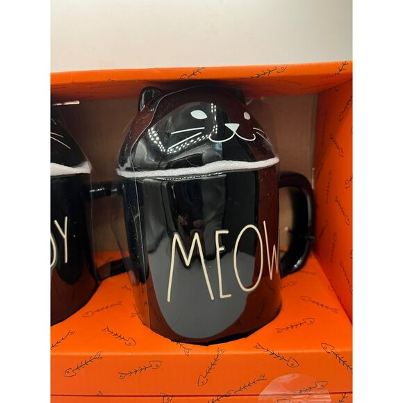 Rae Dunn Artisan Collection Halloween SCAREDY CAT And MEOW Coffee Mugs Lids Set - Picture 3 of 4